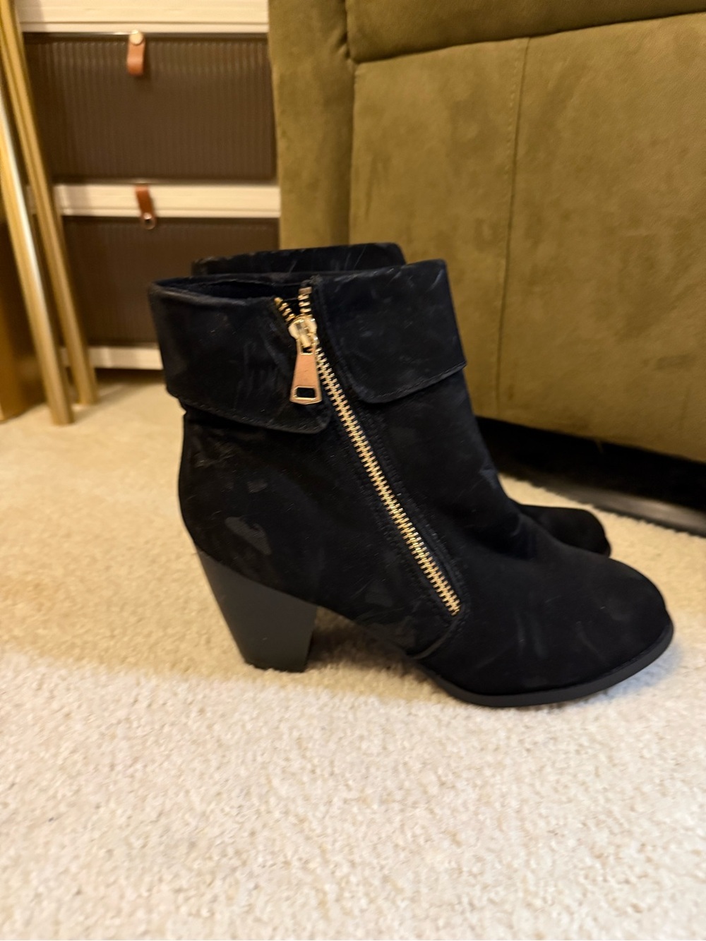 Women’s Black Faux Suede Ankle Boots with Side Zip